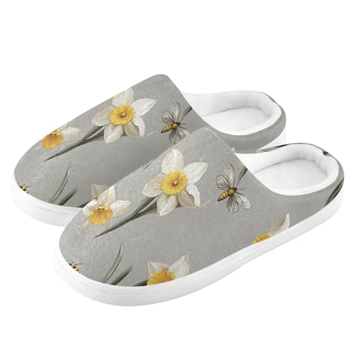 JUNZAN Unique Daffodils Gray Mens Home Cotton Slipper Breathable Memory Foam Mens Slippers for Indoor Birthday Presents 6-74