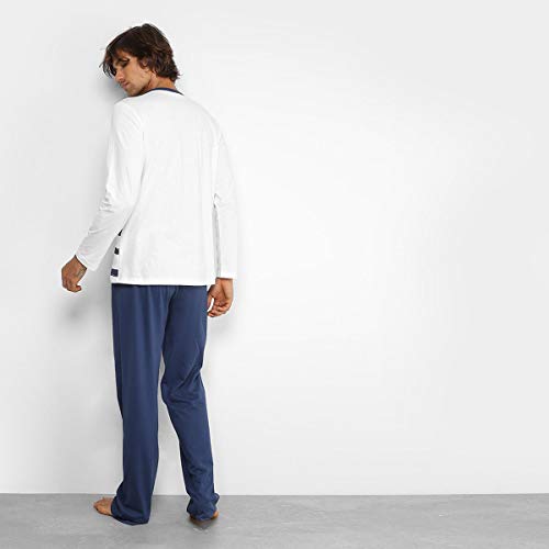 Pijama Longo Sonnovicci Tal Pai Masculino - Branco+marinho - M