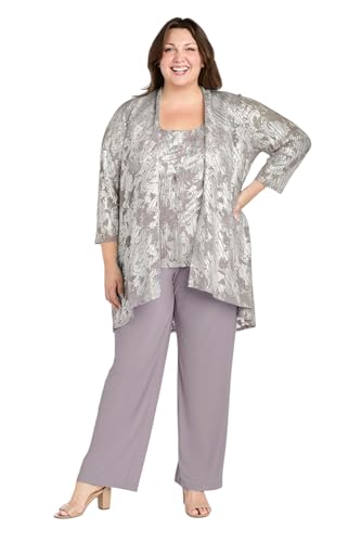 Stylish Gilded Grace Pantsuit Set in Lavender/Silver – Elegant 3-Piece Ensemble by R&M Richards, Size 16 - Image 4