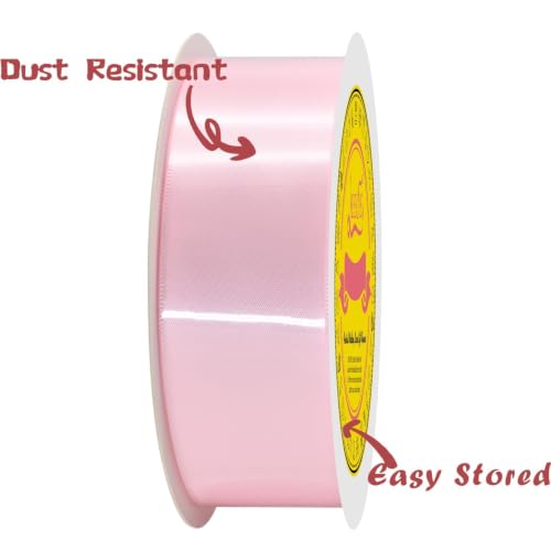 Image of Double Face Light Pink Satin Ribbon 1-1 /2 inch X 50 Yards Polyester Light Pink Ribbon for Gift Wrapping Very Suitable for Weddings Party Hair Bow Invitation Decorations and More