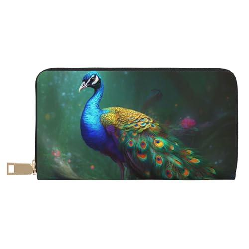 Colorful Peacock Printed Long Wallet for Women Men Cute Coin Purse with Card Holder