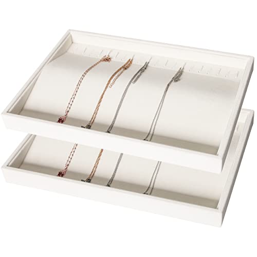 Image of Coward Set of 2 Stackable Necklace Holder Organizer Tray Velvet Necklace Display Stand for Selling Jewelry Box Case for Storage (beige(necklace+necklace))