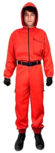 Partilandia Mono Rojo con Capucha Niño con Cinturón Disfraz【Tallas Infantil 5 a 15 años】[Talla 13-15 años] Disfraces Niños Cosplay Series