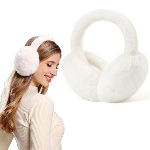 FSMILING Ohrenwärmer Damen Weiß Verstellbar Plüsch Fell Ohrenschützer Für Frauen Winter