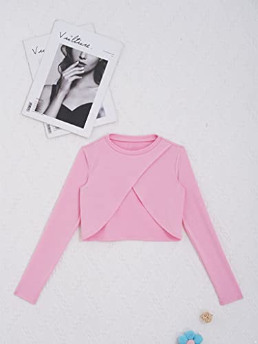 Girls Cotton Solid Color Long Sleeve Cross Criss Front Crop Tops Ballet Gymnastic Wrap Tops Dancewear3