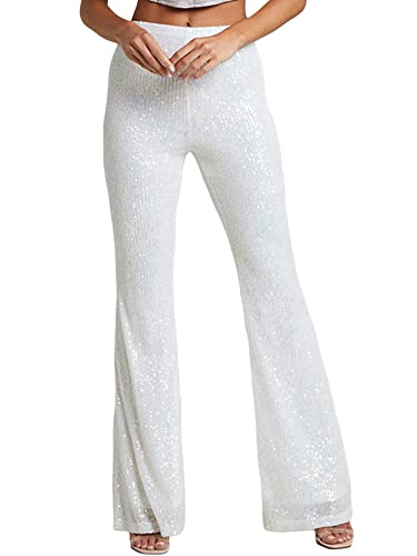 Sequin Pants for Women High Waist Bell Bottoms Wide Leg Palazzo Pants Night Club Sparkle Flared Trousers3