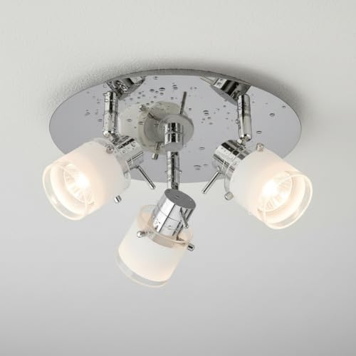 Trango 3-flammig 1006R-SD Badleuchte IP44 in Chrom Rondell *RONNY* inkl. 3x 5 Watt 3-Stufen dimmbar 3000K warmweiß GU10 LED Leuchtmittel Bad Deckenleuchte -Deckenstrahler schwenkbar & drehbar Spots