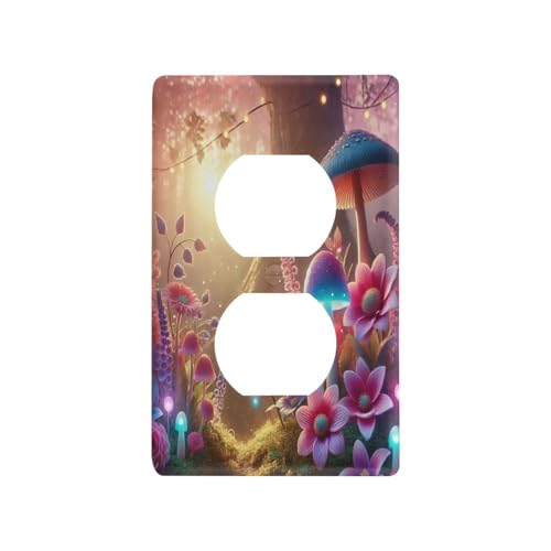 Mushroom Flowers Woods Light Switch Cover Decorative Receptacle Outlet Wall Plate Guard Plastic Wall Outlet Cover for Farmhouse Home Decor Livingroom (Duplex Outlets Cover)