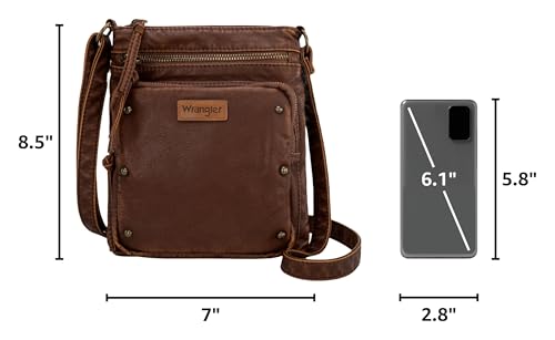 Image of Wrangler Crossbody Bag for Women Small Soft Washed Leather Multi Pocket Shoulder Purses