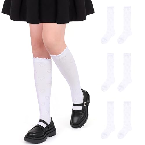 YMYDYFC Girls Knee High Socks 3Packs Kids Toddler School Uniform Dress Sock
