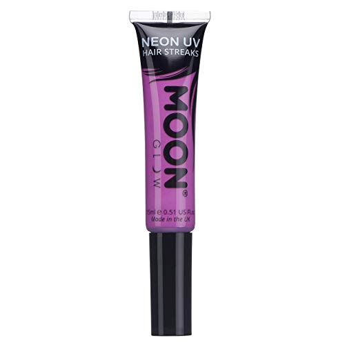 Moon Glow Mechas de color neón UV | Máscara para el pelo - Tinte temporal lavable | Color neón brillante, brilla bajo la luz UV Morado intenso 15 ml (Paquete de 1)