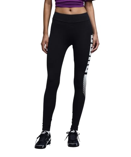 Image of Puma Women Mid Rise Essentialentials Graphic Leggings | Cotton-Blend Tight Fit Workout Tights | Stretchable Pull-On Gym Leggings | Stylish Everyday Legwear for Casual Or Fitnessential Use