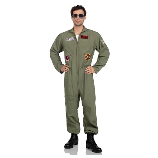Leg Avenue mens - Official Top Gun Flight Suit 8s Movie Jumpsuit Halloween for Men Adult Sized Costumes, Khaki/Green, Medium Large US