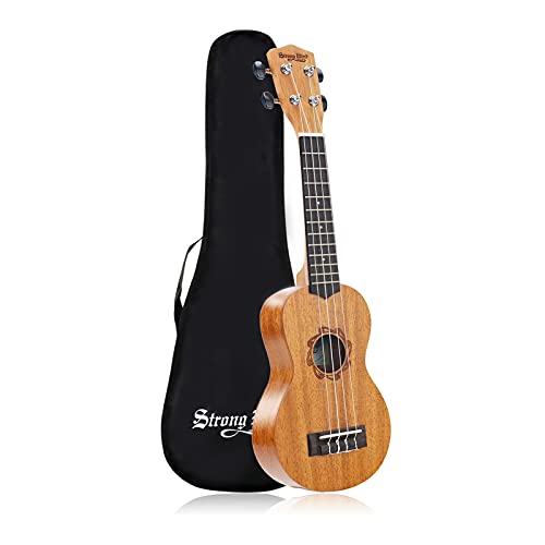 Ukulélé soprano professionnel en acajou de 53,3 cm pour débutants et adultes avec sac de transport - Les Beatles, Paul McCartney, John Lennon, RIngo Starr, George Harrison Ukulélé soprano professionnel en acajou de 53,3 cm pour débutants et adultes avec sac de transport