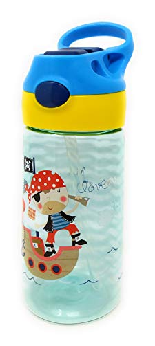 Botellas de Agua Infantiles con Pajita y Sin BPA - Fabricadas con Productos Europeos / 450 ml (Pirata)