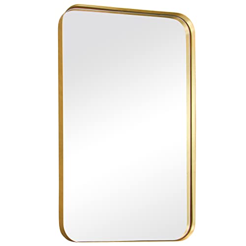 Zenida Bathroom Mirrors For Wall, 30" X 20" Large Rounded Rectangle Bathroom Mirror, Gold Matte Metal Framed Wall Mirror, Horizontal Or Vertical Hanging Mirror For Bathroom, Living Room, Entryway #TOP6