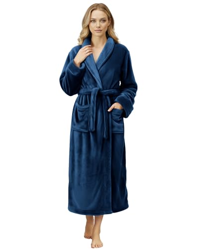 NY Threads Women Fleece Shawl Collar Bathrobe - Plush Long Robe