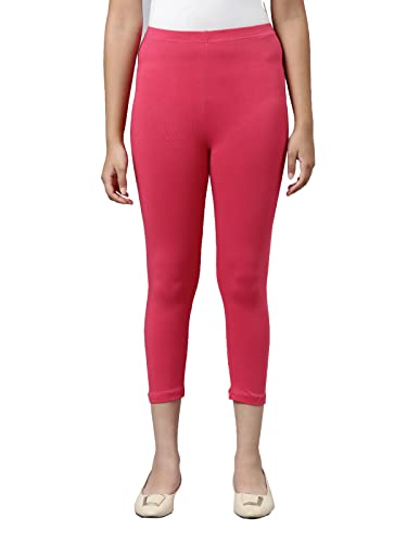 Image of GO COLORS Girls Solid Mid Rise Slim Fit Cropped Leggings