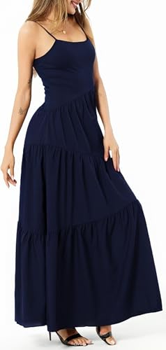 Image of Women's Summer Flowy Tiered Maxi Dress Elegant Spaghetti Strap with Ruffled Skirt Beach Vacations Parties
