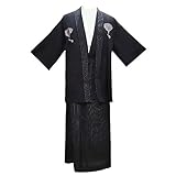 Japanese Mens Traditional Kimono Samurai Hakama Aikido Kendo Uniform Japanese Bushi Chef Uniform Costume Outfit (Black)