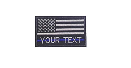 USA Flag Custom Name Text Thin Blue LINE Embroidered Morale Patch Hook Backing