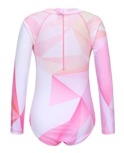 Image of Girls One Piece Rash Guard Long Sleeve Swimsuits for Girls UPF 50+ Sun Protection Bathing Suits 3-16 Years