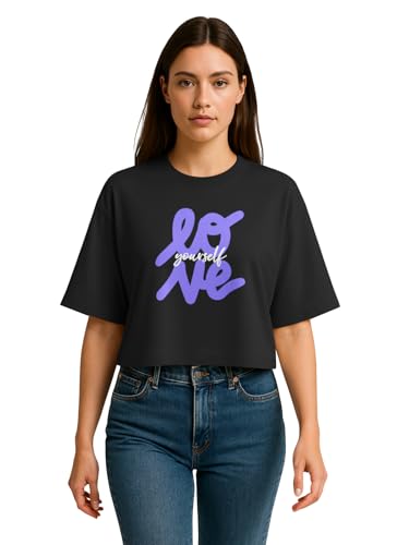 Image of HELLCAT Beige Printed Loose Fit Crew-Neck Crop T-Shirt for Women