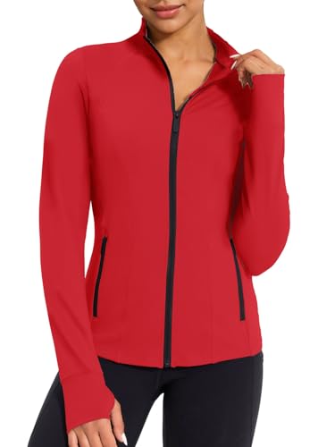 VUTRU Women's Workout Jackets Zip Up Athletic Jackets Lightweight Running Yoga Jackets with Pockets (Red,M)