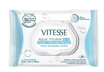 Toallitas desmaquillantes 3 en 1, con agua micelar, para todo tipo de pieles VITESSE 25 uds