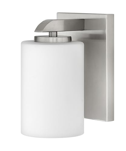 Image of Hinkley Kyra Small One Light Bathroom Vanity Fixture, Install Up /Down, Etched Opal Shade, Brushed Nickel