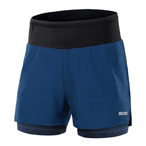 doorslay Pantaloncini da Corsa da Uomo 2 in 1 con Design Tascabile in Vita Traspirante Pantaloncini Sportivi Elastici Asciugatura Rapida Pantaloni da Allenamento per Palestra Tennis Boxe Jogging
