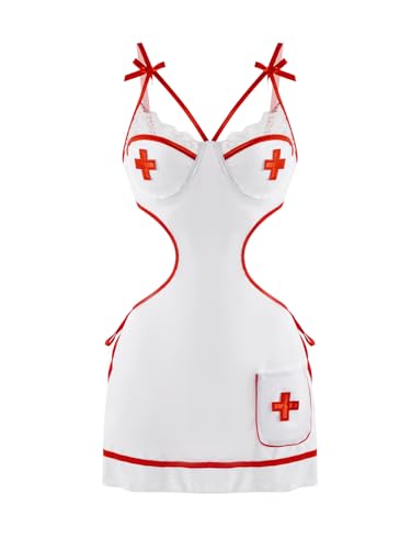 ADSEXY Sexy Lingerie Night Gowns Babydoll Dress For Women White Sleep Dress Small
