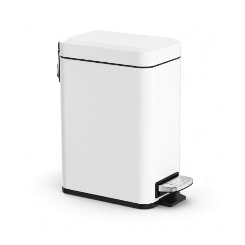 Image of Sineng Bathroom Trash Can with Lid Soft Close, 1.6 Gallon Stainless Steel Small Pedal Garbage Can with Removable Inner Bucket, Waste Bin for Kitchen Bedroom, Compact Toilet Trash Bin, White