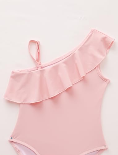 IBTOM CASTLE Girls Swimsuit with Skirt Cover up One Shoulder Straps Ruffle One Piece Bathing Suit Swimwear 5-14Y4