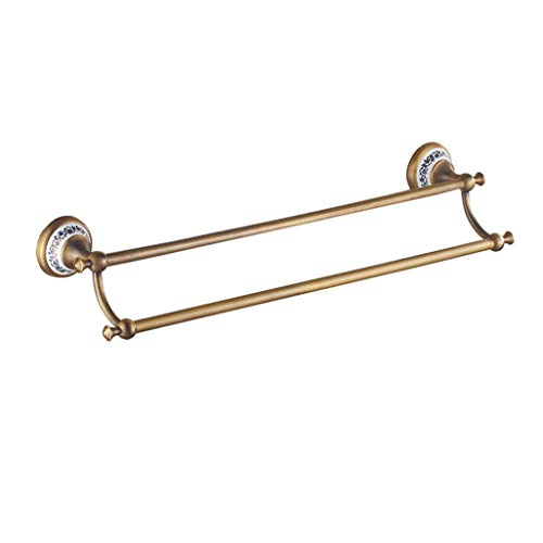 WLVG Porte-Serviettes Double Mural en Laiton Antique Design Mural sculpté Base pour Rangement Organisateur de Salle de Bain, Porte-Serviettes Finition brossée Cover