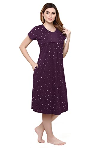 Image of TIGYWIGY Women's Cotton Printed Knee Length Maternity /Feeding /Nursing Nighty
