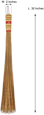 2 Piece 32 inch Multi-Surface Sturdy Outdoor Authentic Coconut Leaf Broom Asian Heavy Duty Broom Thai Natural Coconut Leaf Broom (Country Rustic)