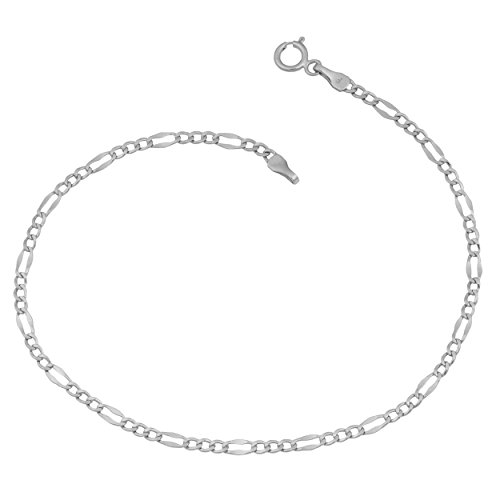 Kooljewelry 14k White Gold 2.3 mm Hollow Figaro Link Chain Necklace (7.5 or 9 inch)
