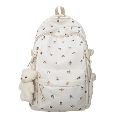 Coquette Backpack - Cute Aesthetic Backpack Kawaii Daypack, Strawberry Rucksacks with Bear Pendant (E)