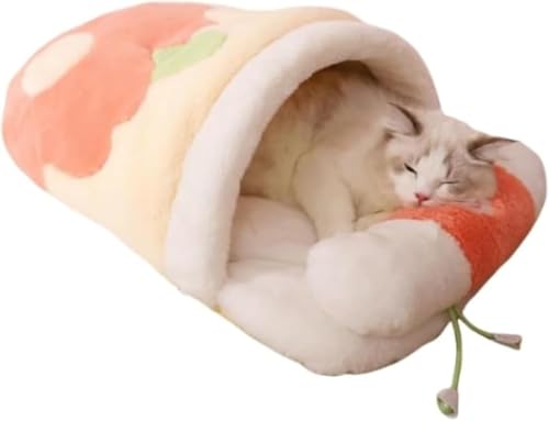猫の巣暖かい寝袋と豪華な柔らかいマットレスベッド肥厚子犬ペット猫用品 (冬用暖かいラビットファーキャットベッド寝袋 - レッド)