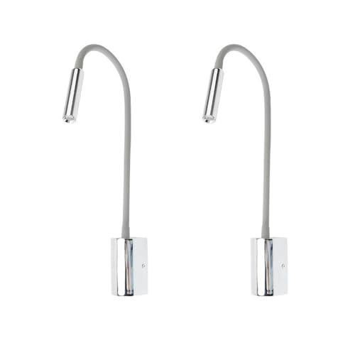 BRILLRAYDO Pack of 2 LED 3W Spotlight Flexible Pipe Picture Light Fixture Kit Lamp Rocker Switch Surface Mounted Indoor Lighting Chrome Warm White
