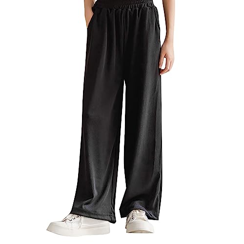 Girls Baggy Sweatpants Ice Silk Wide Leg Soft Comfortable Elastic Waist Solid Color Athletic Kids Casual Pants3