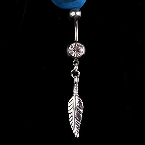 Vktech® Crystal Feather Dangle Belly Button Navel Ring Body Piercing Jewelry