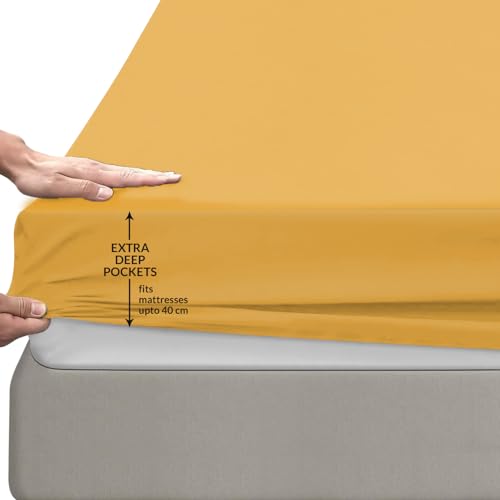 Pamposh King Size Fitted Sheets Extra Deep Pocket 40 cm (16 inches) Durable Elastic Bed Sheets - Premium Brushed Microfibre Fitted Sheets King Size - Ultrasoft Hypoallergenic Fade Resistant