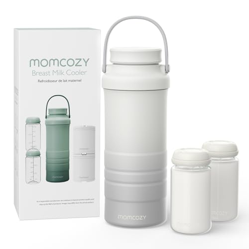 Image of Momcozy 22oz Portable Breast Milk Cooler for Outdoor, Life Saver with 360° Total Cooling for 24 Hours, Larger Capacity Travel Breastmilk Chiller with 2pcs Baby Bottles for Breastmilk Storage, Cream