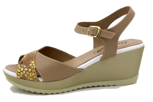 Sandales compensées en daim beige femme - Chaussures d'été 190347