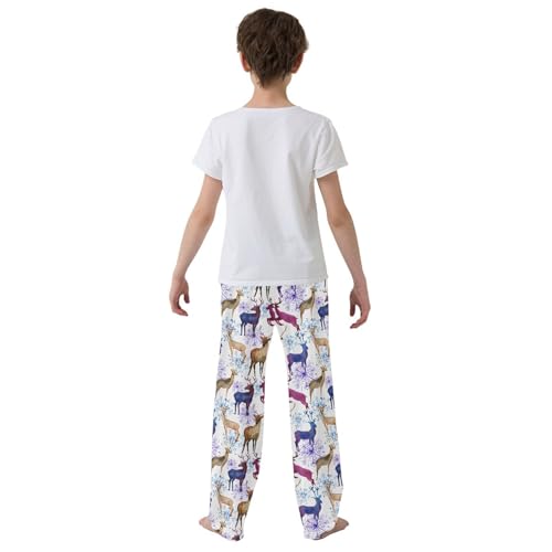 Moose Snowflake Watercolor Boys Long Pants Soft Trousers Elastic Waist Kids Lounge Bottoms with Pockets S-XL3