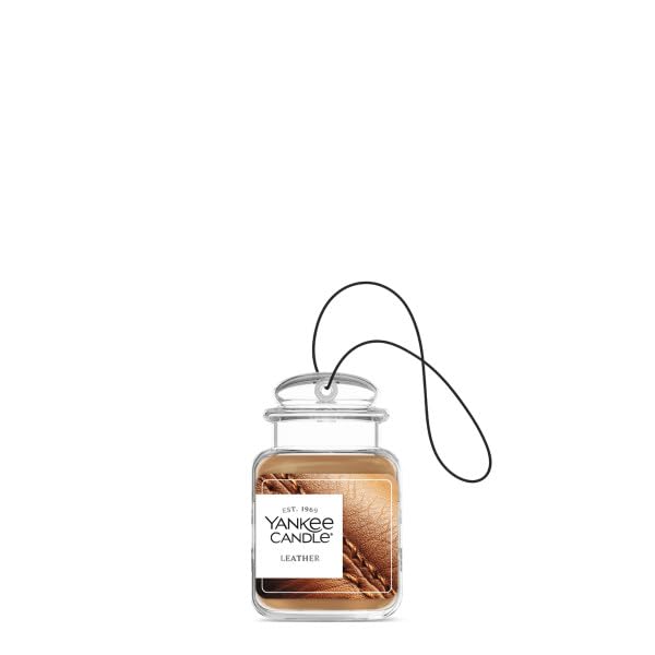 Image of Yankee Candle Car Jar Ultimate Air Freshener, Hanging Car Freshener, Long Lasting Car Fragrance (Leather)