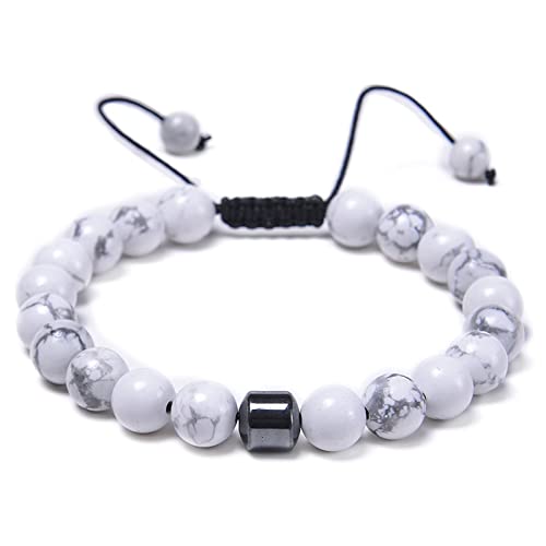 Gros Bracelet Femme, Bracelet Femme Blanc Bracelet de Perles Tressées Réglable Élégant Bracelets Perles Saint Valentin Femme 16.7cmx8mm,Unisexe