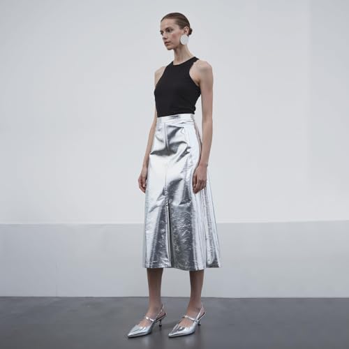 DREAMCIA Metallic Silver Heels for Women Dressy，Kitten Heels Women's Slingback Pumps with Pointed Closed Toe Low Heeled Shoes for Elegant Bridal Wedding Office Party（Size 11）3